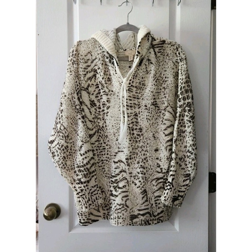 CUPIO Women's Soft Open Knit Hoodie‎ Sweater animal Print Ivory Size L